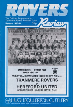 Tranmere Rovers v Hereford United Match Programme 1983-09-23
